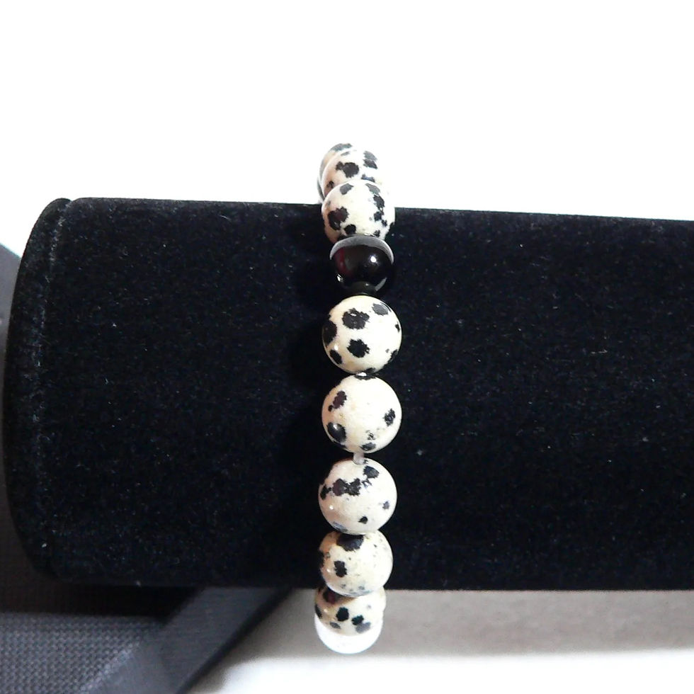 Thumbnail: Elastic bracelet, Dalmatian jasper, magnesite, black agate, rock crystal