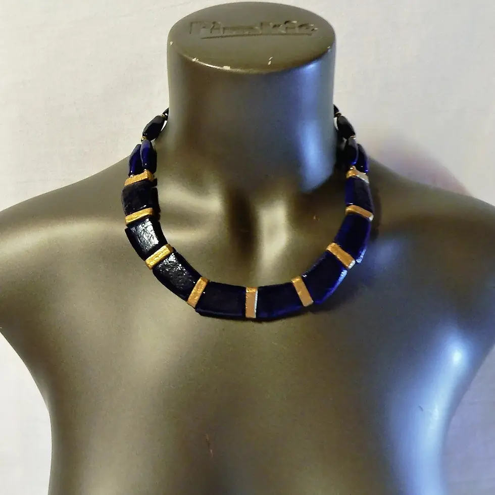 Thumbnail: Choker, ceramic beads, lapis blue and gold color, "Isis" range