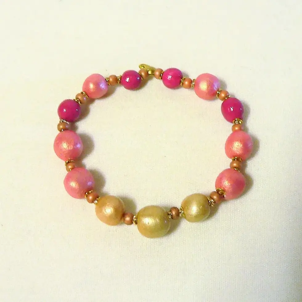 Miniatura: Bracciale elastico sottile, perline in ceramica, toni rosa