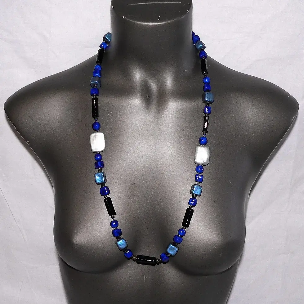 Miniatura: Joyas para mujer: collar moderno de cerámica, gama "Bella", azul y negro