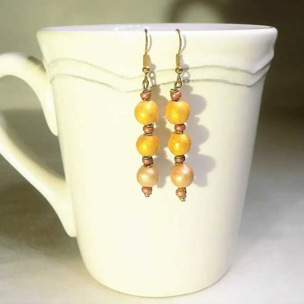 Miniatura: Joyas para mujer: pendientes de cerámica, amarillo soleado y rosa hielo.