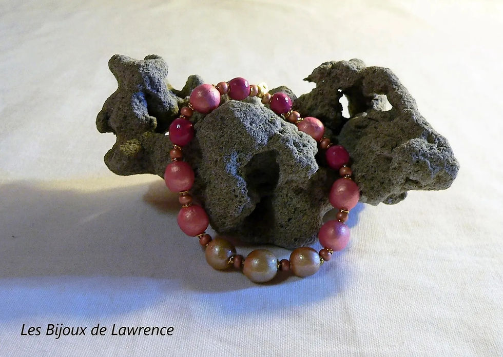 Miniatura: Bracciale elastico sottile, perline in ceramica, toni rosa