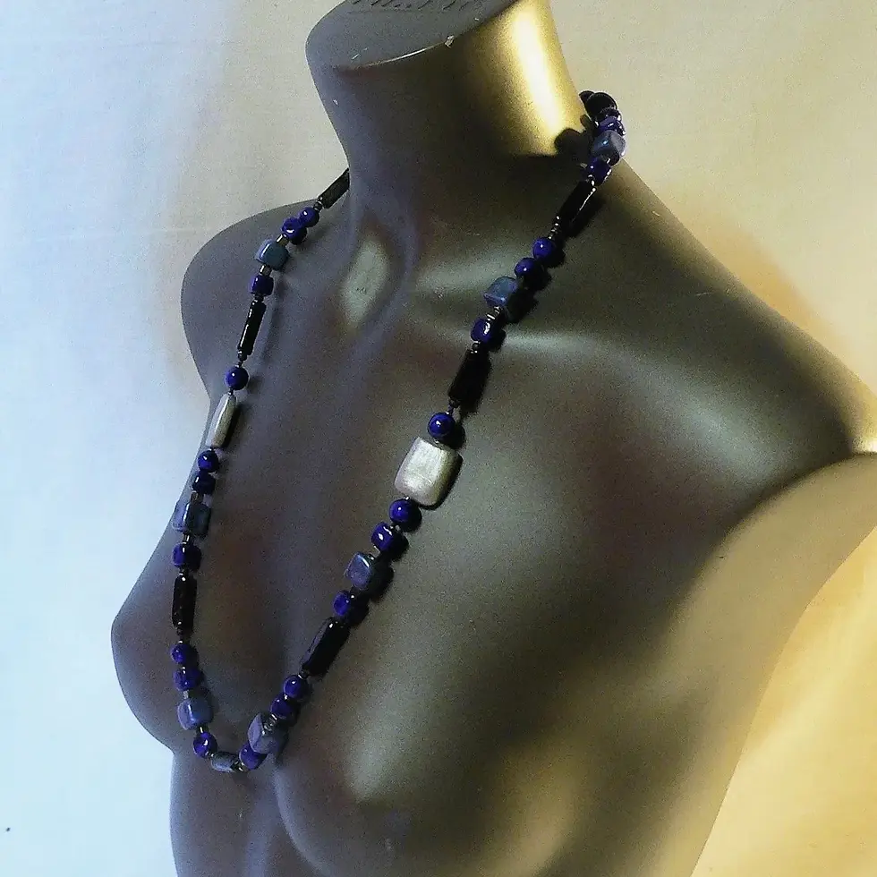 Miniatura: Joyas para mujer: collar moderno de cerámica, gama "Bella", azul y negro