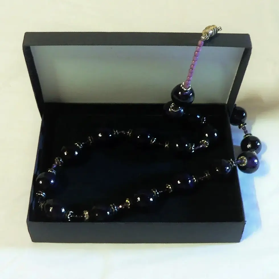 Thumbnail: Long necklace, ceramic beads, black-amethyst color, opera size
