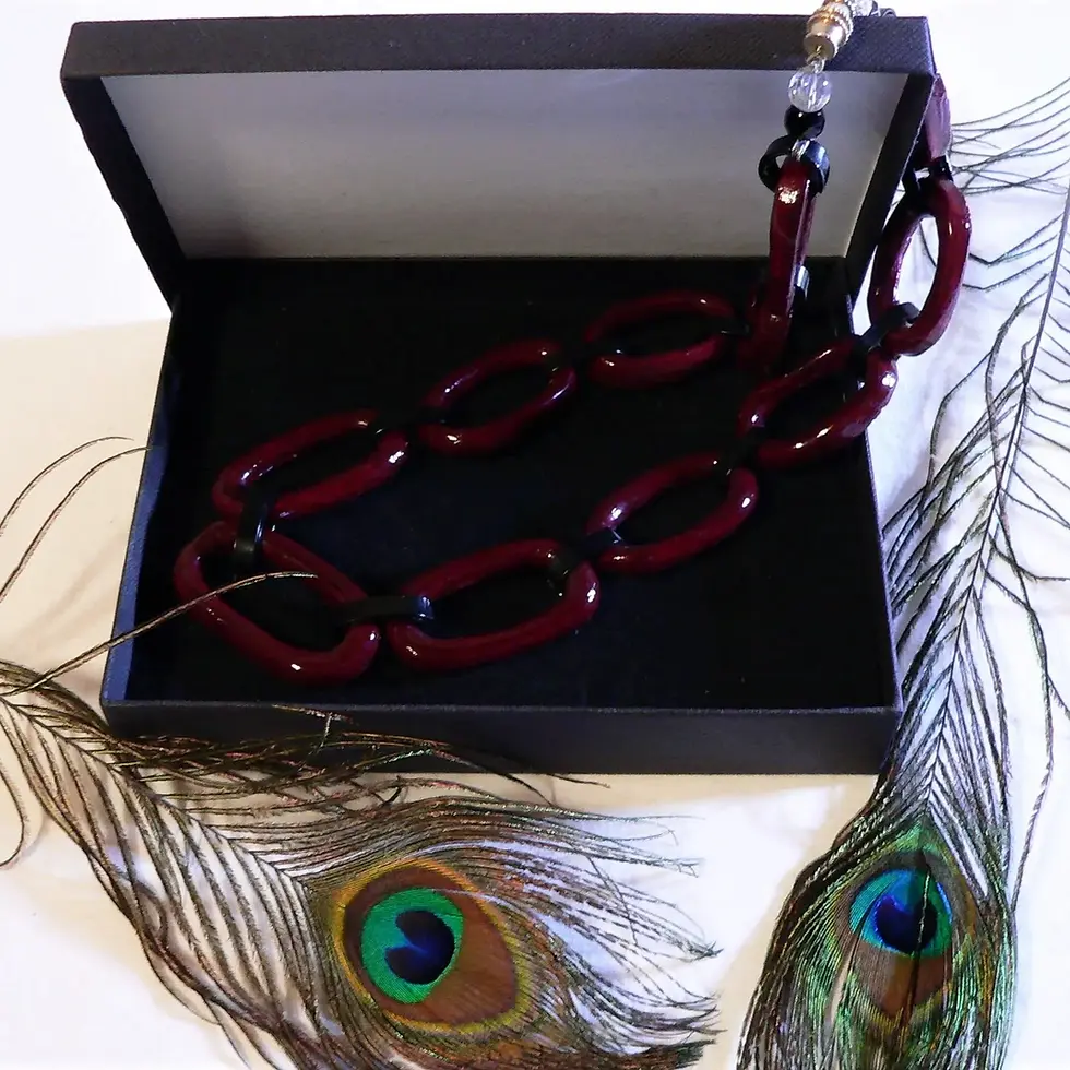 Miniatura: Collana a maglie in ceramica, colore rubino scuro