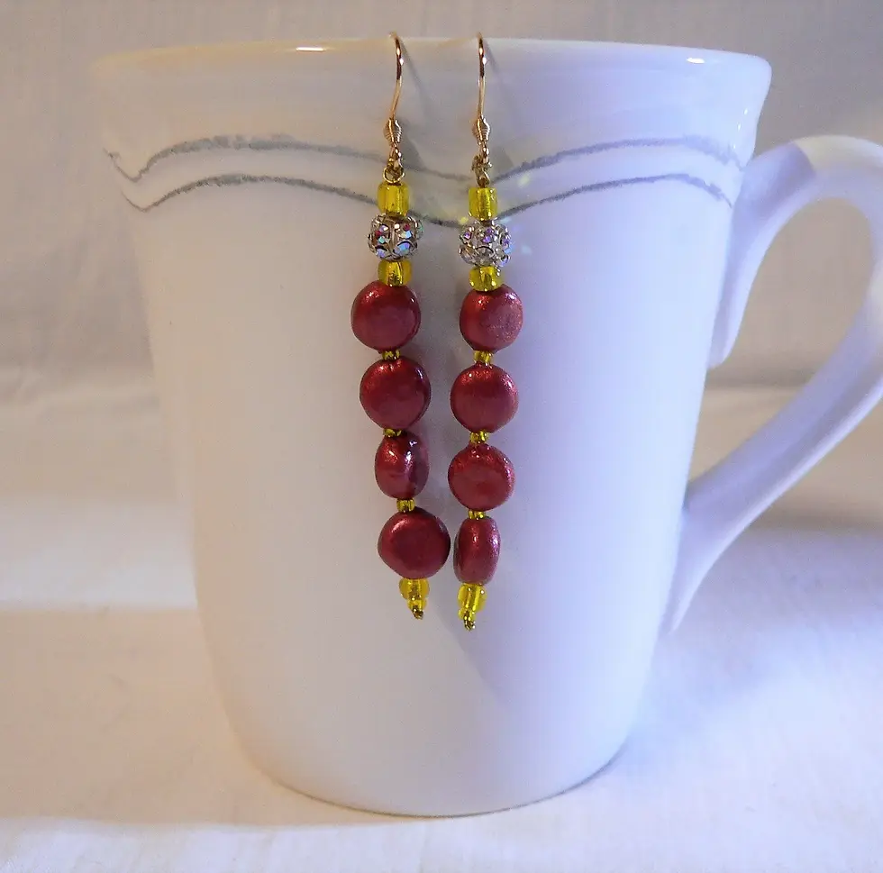 Miniatura: Conjunto de perlas de cerámica, gargantilla, pendientes y pulsera, rojo