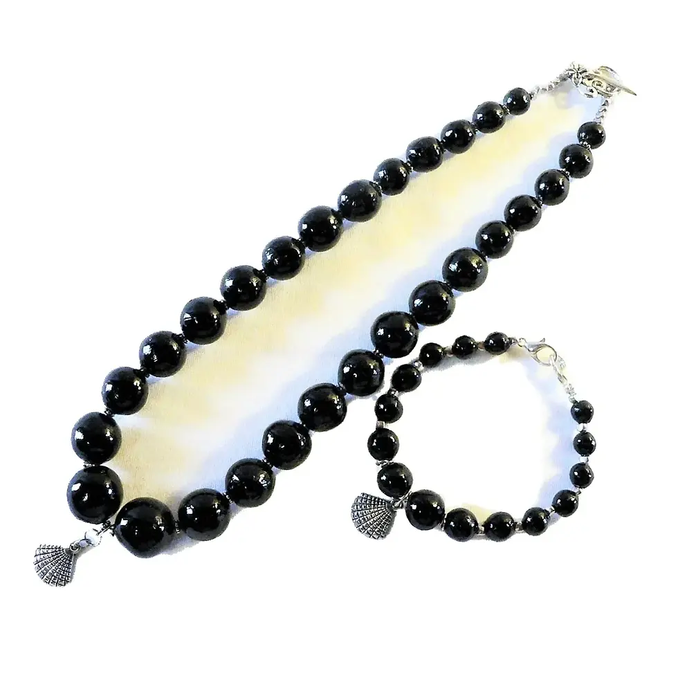 Parure collana e bracciale in ceramica, colore nero abissale
