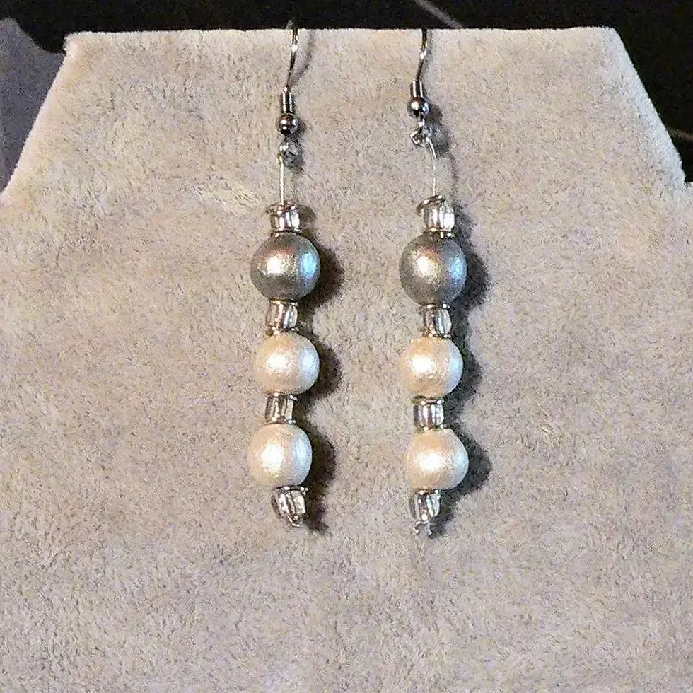 Miniature : Boucles d'oreilles perles céramiques, les classiques, blanc et argent