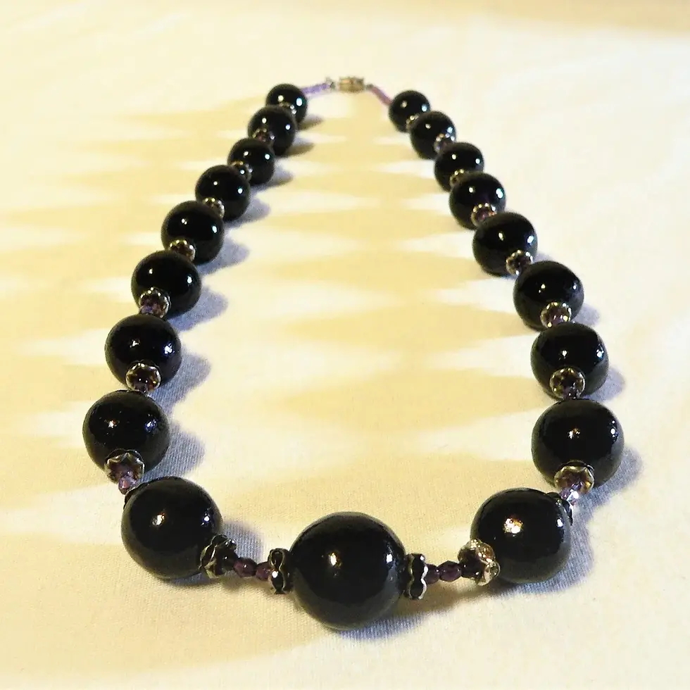 Thumbnail: Long necklace, ceramic beads, black-amethyst color, opera size