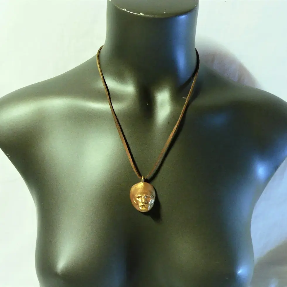 Thumbnail: Enamelled ceramic pendant and bracelet, gold color, wisdom