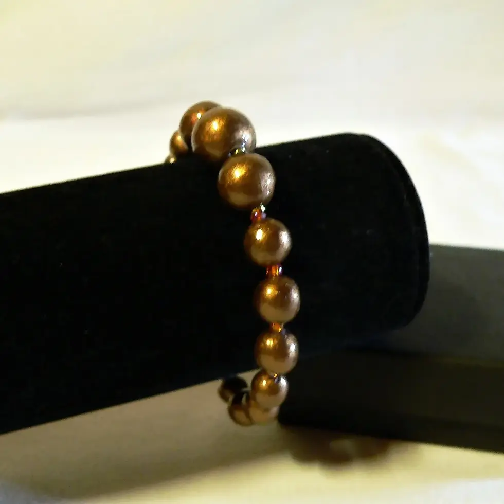 Miniatura: Bracciale elastico sottile, perline in ceramica, marrone metallizzato