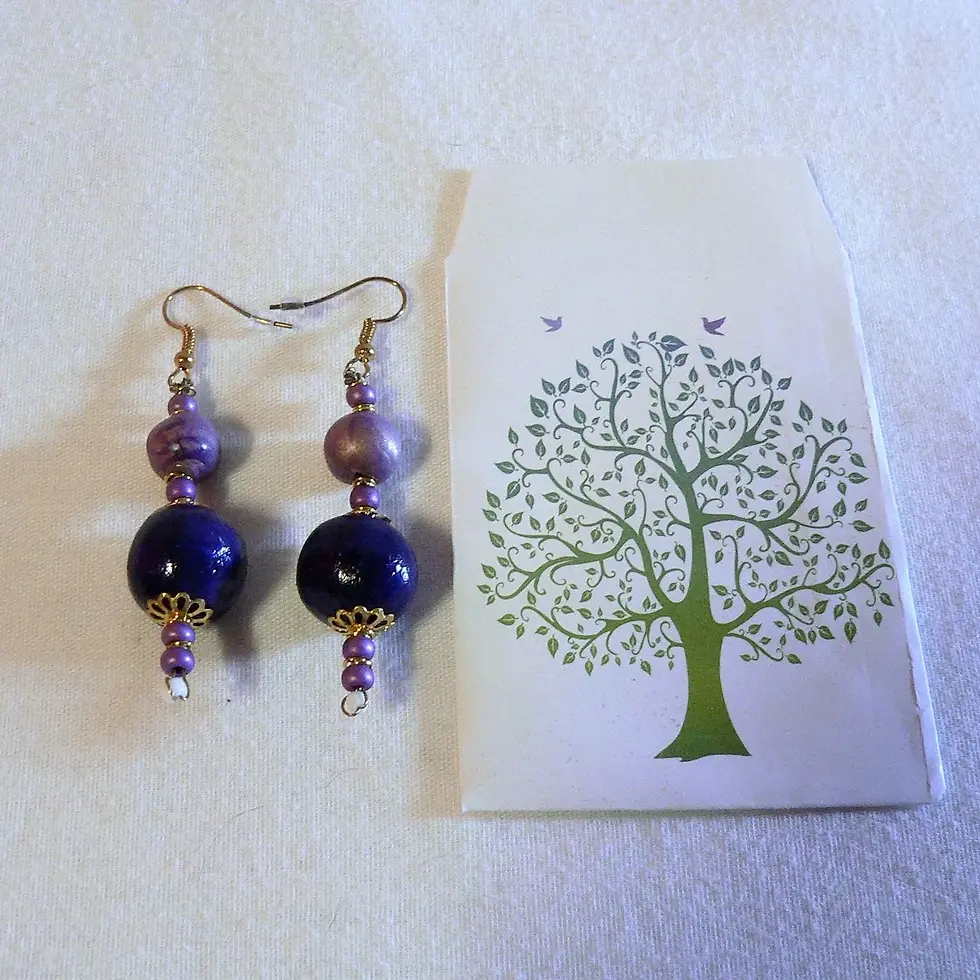 Miniatura: Bijou femme : Boucles d'oreilles céramiques, duo charme, bleu lapis et pourpre