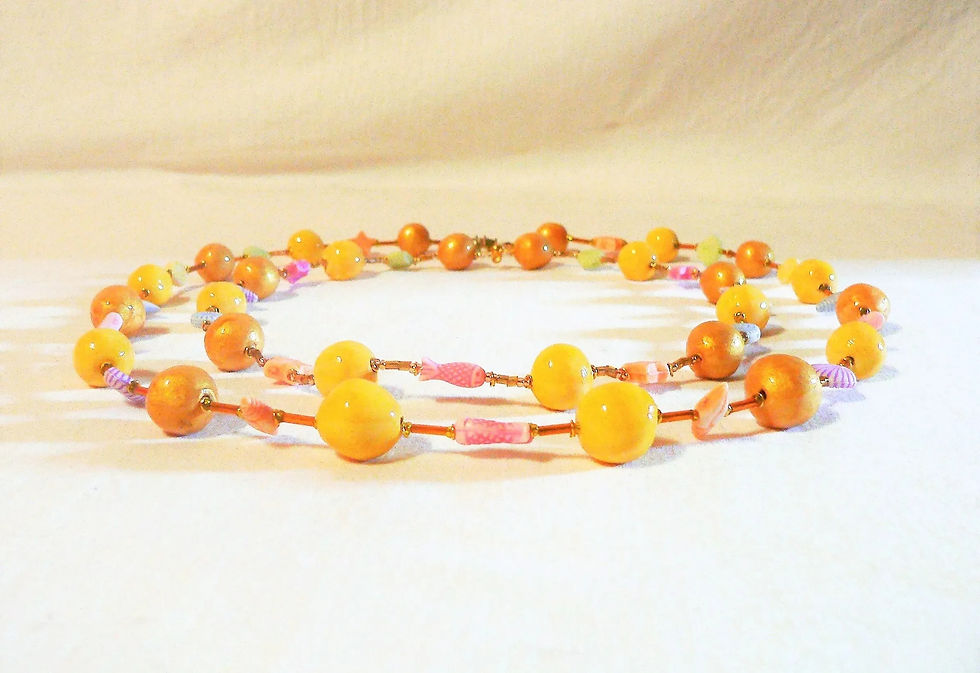Thumbnail: Set of two summer necklaces, "Shells and Crustaceans" theme, yellow tones