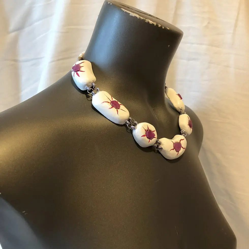 Miniatura: Collier Céramique et Rubis Corindon, blanc et rose, joie radiante