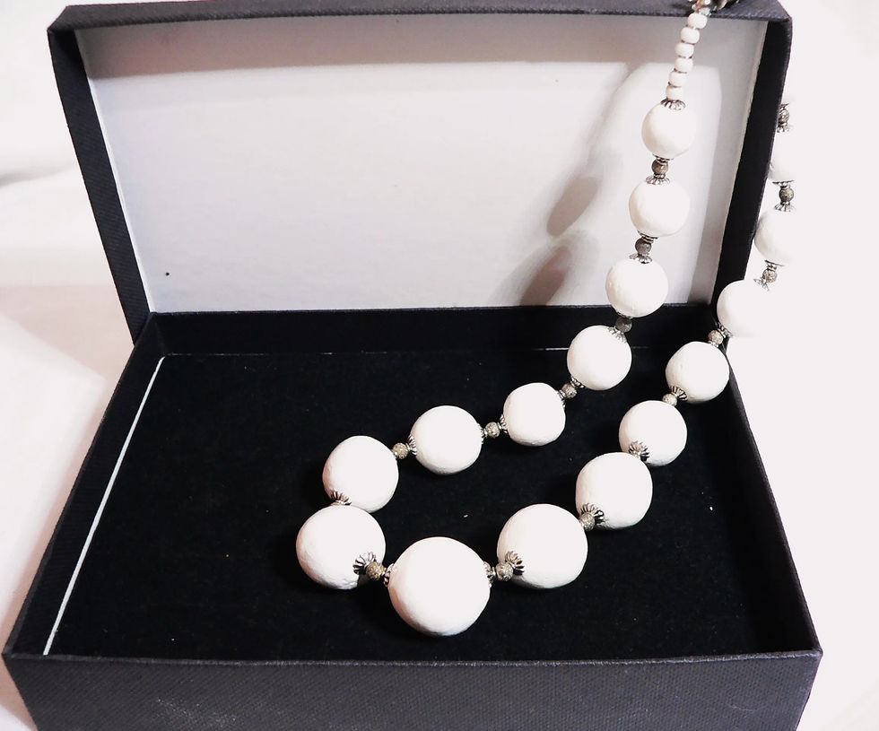 Thumbnail: Women's jewelry: choker necklace, ceramic ball charms, lacquered white
