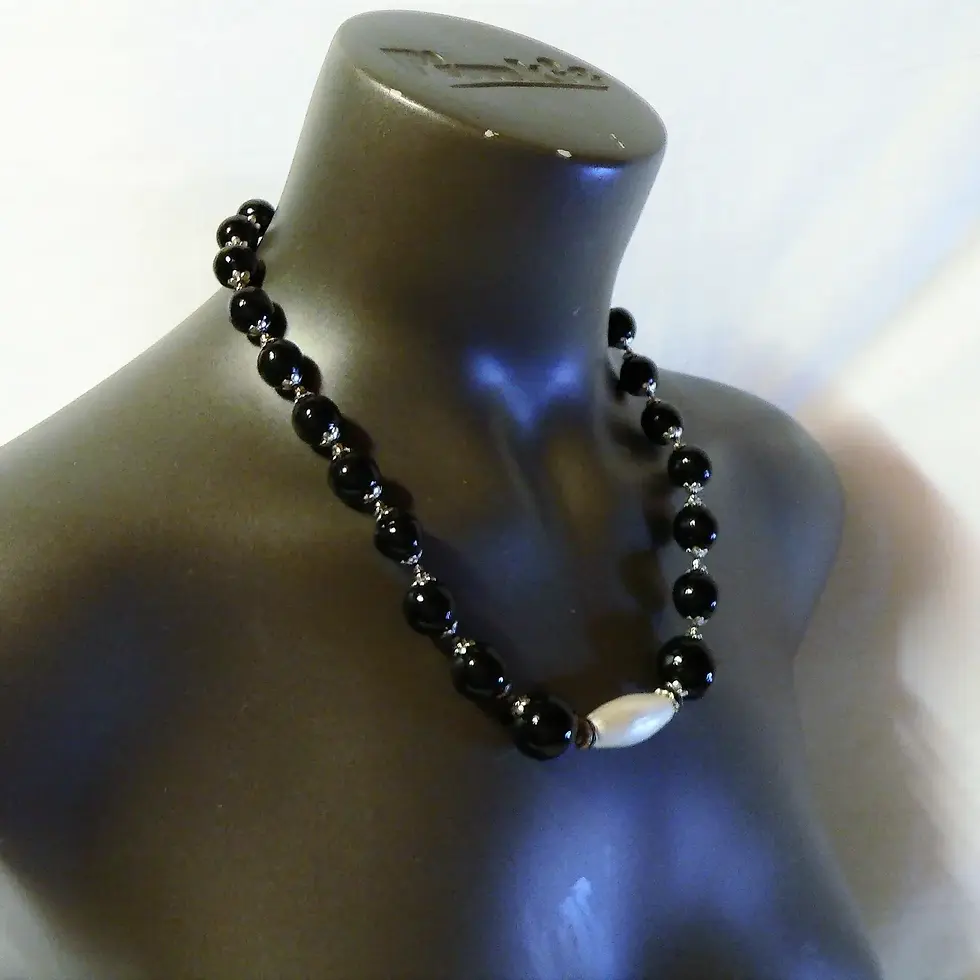 Thumbnail: Women's adornment, necklace, bracelet and earrings, black and white color