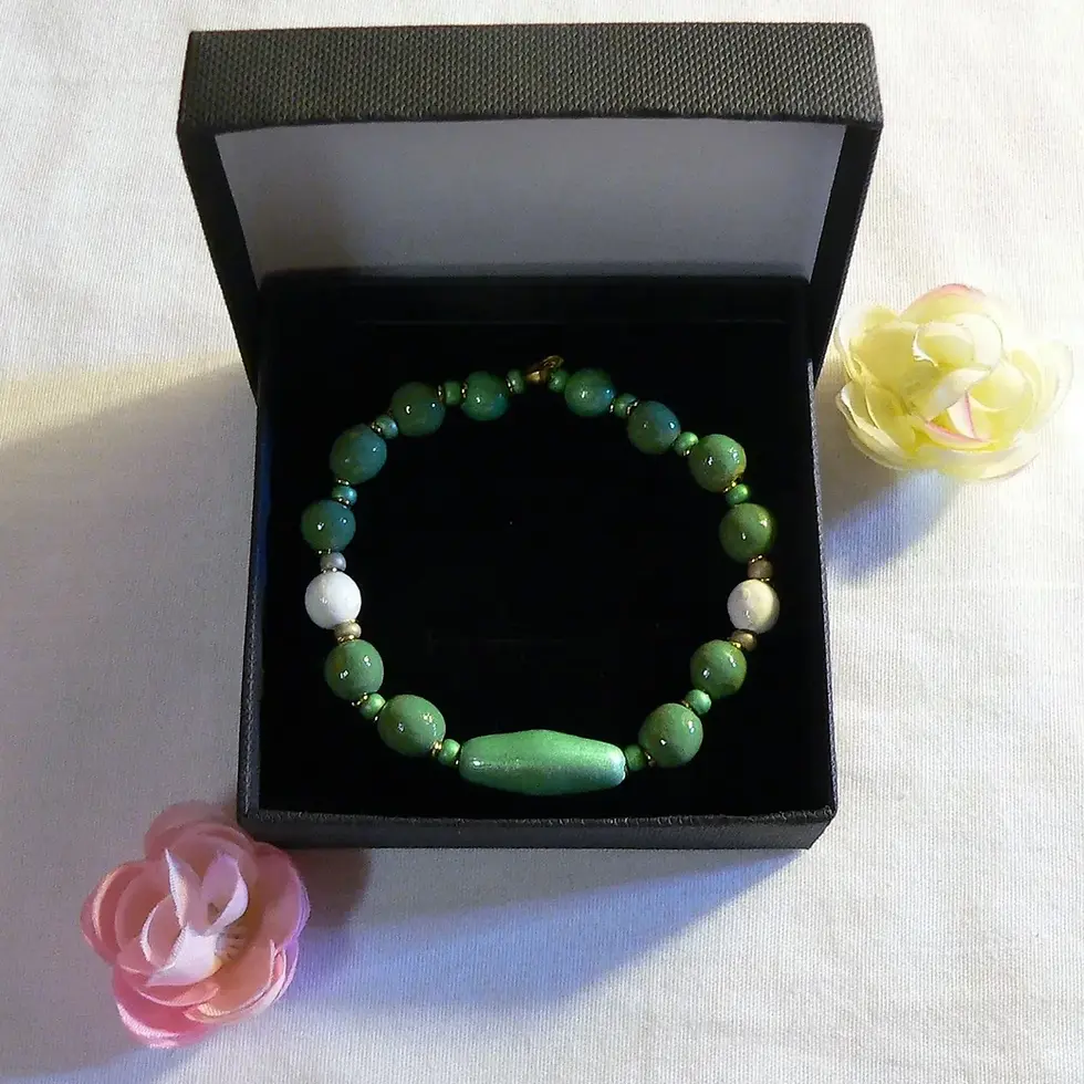 Miniatura: Pulsera de cerámica fina, dúo verde y blanco, hombre/mujer, talla grande
