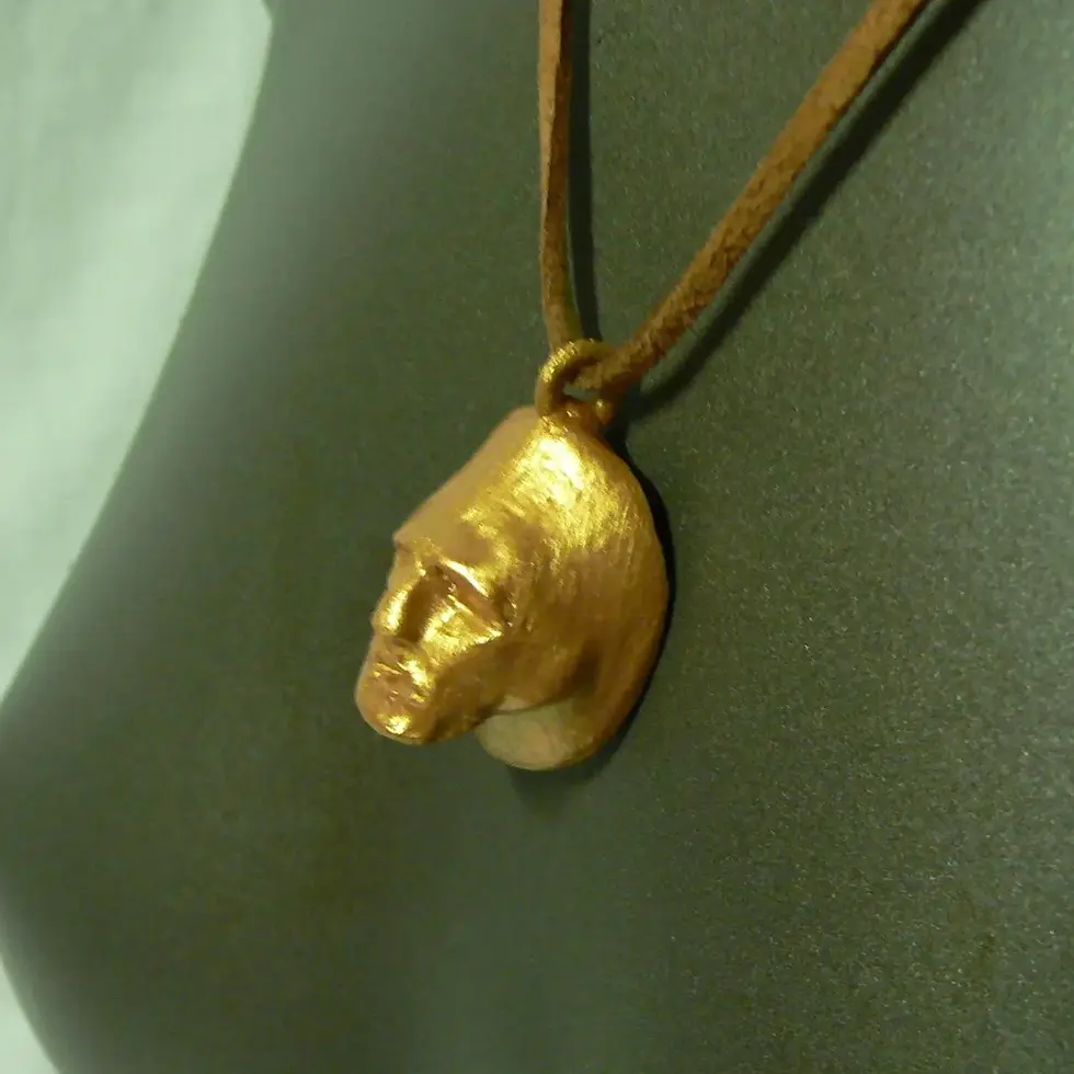 Thumbnail: Enamelled ceramic pendant and bracelet, gold color, wisdom