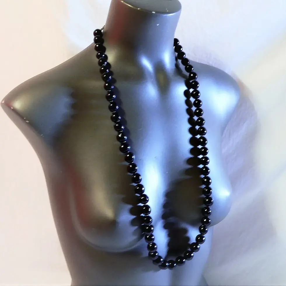 Thumbnail: Long necklace, ceramic beads, Abyssal Black color