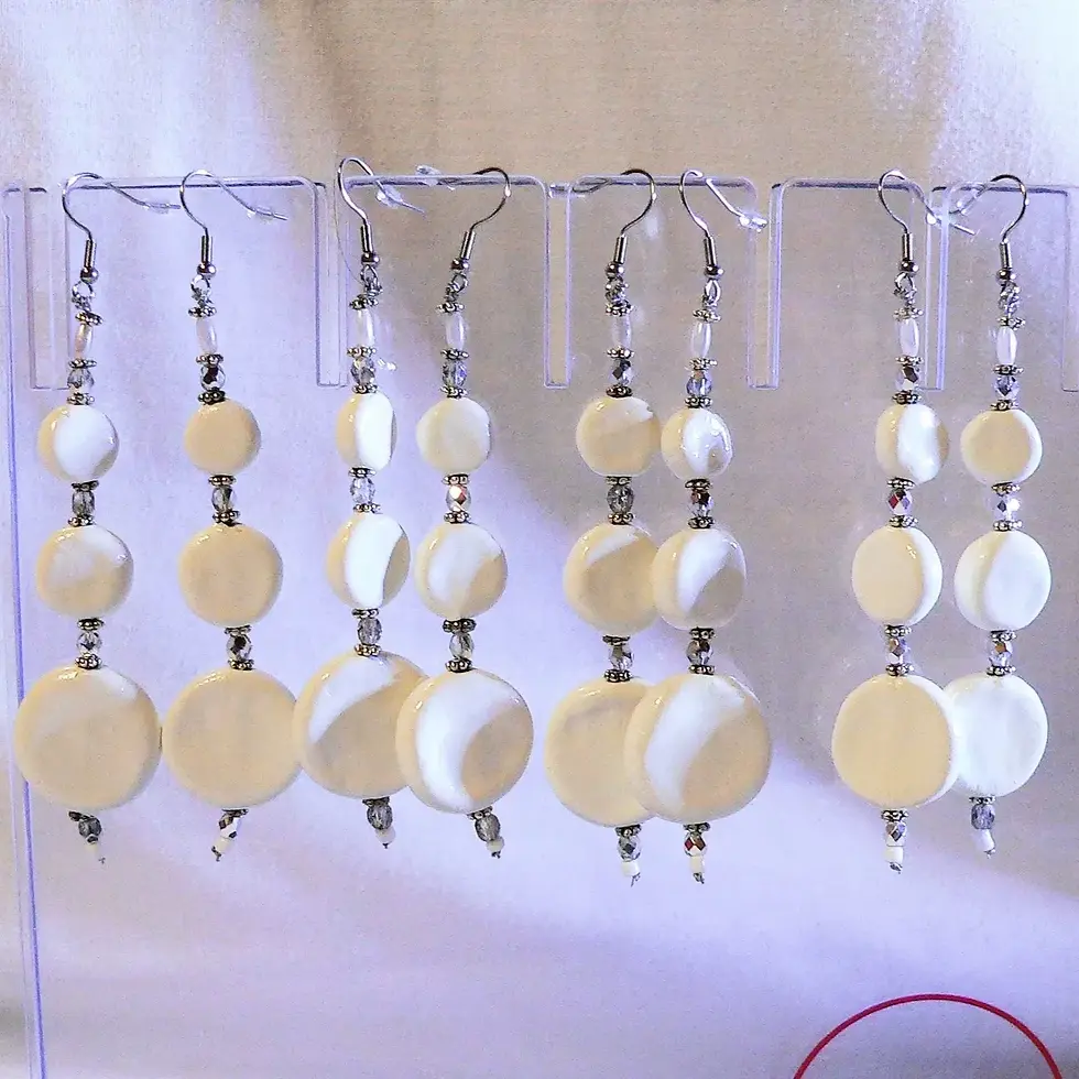 Miniature : Bijou femmes, boucles d’oreilles céramiques mini-série "Bohème", blanc laqué