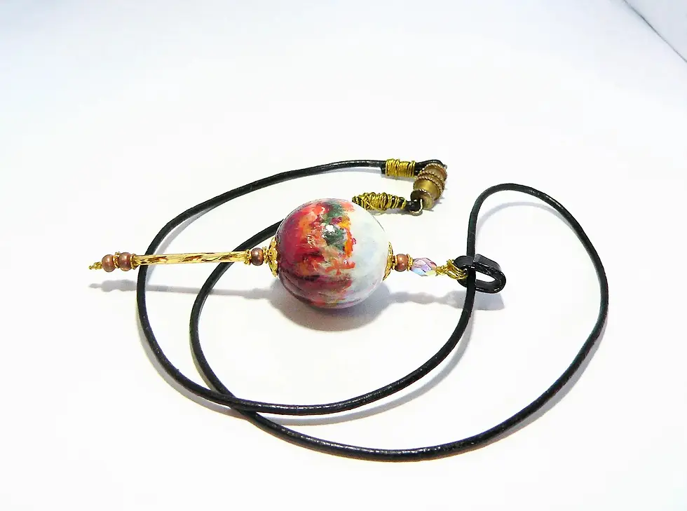 Miniatura: Pendente in ceramica "Ignition" su laccio in pelle, dipinto personalizzato
