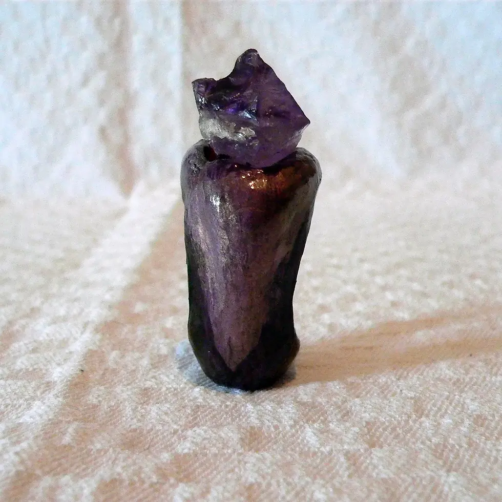 Thumbnail: TOTEM ring, enamelled ceramic and raw Amethyst stone, size 72 FR or 14 US