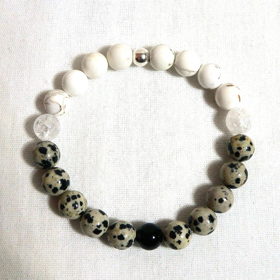 Thumbnail: Elastic bracelet, Dalmatian jasper, magnesite, black agate, rock crystal