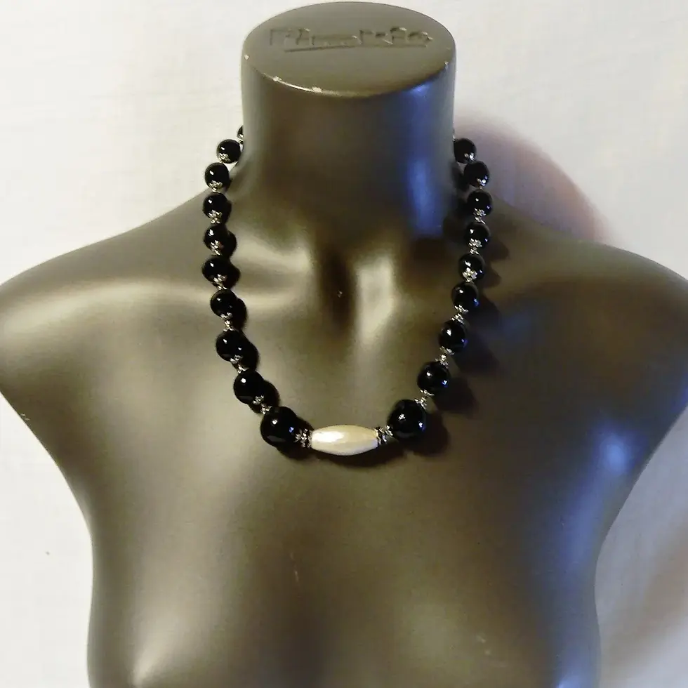 Thumbnail: Women's adornment, necklace, bracelet and earrings, black and white color