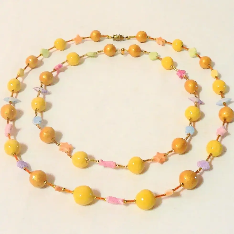 Thumbnail: Set of two summer necklaces, "Shells and Crustaceans" theme, yellow tones