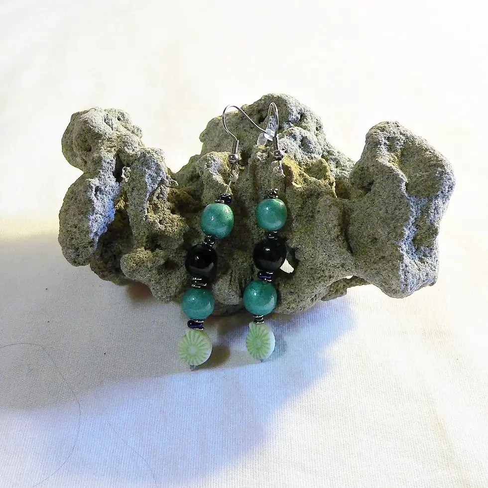 Miniature : Boucles d'oreilles céramiques femmes, turquoises et noires
