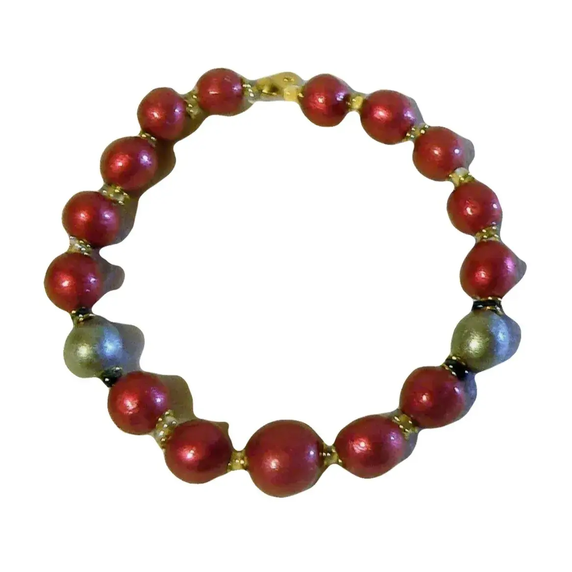 Fine bracelet in ceramic beads, elastic, red and silver duo