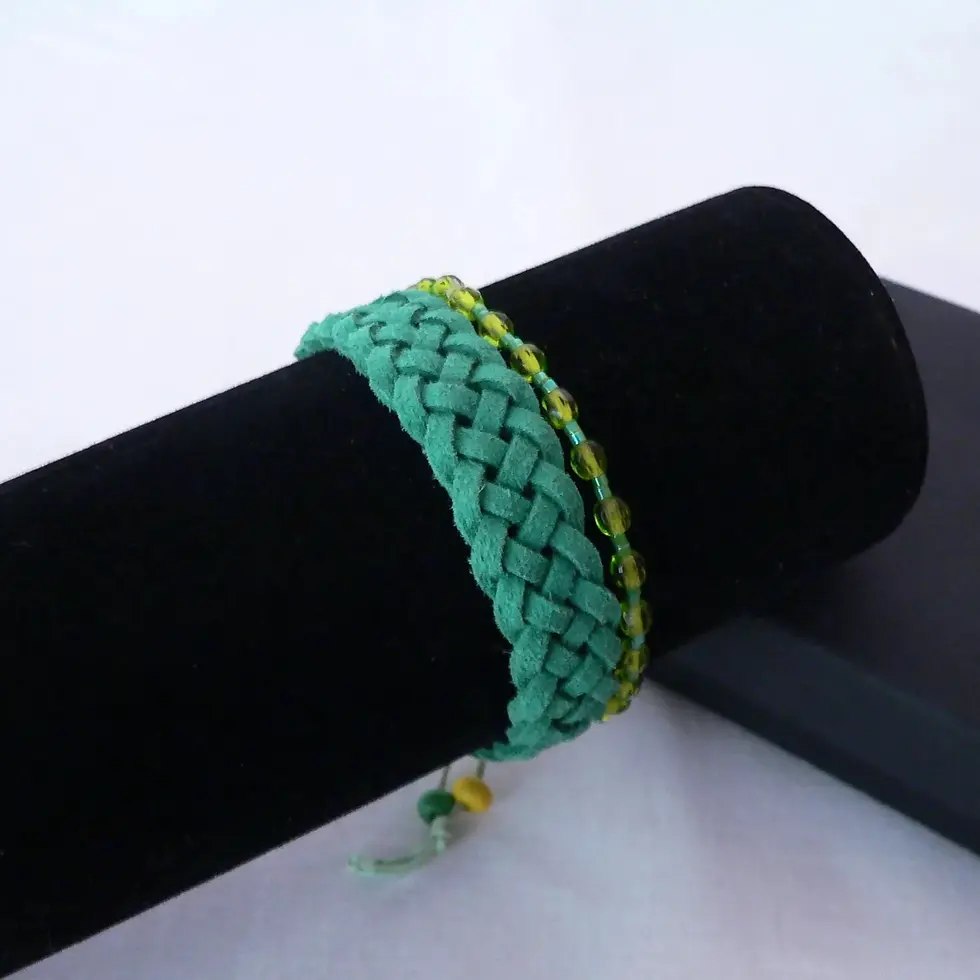 Miniatura: Gioielli uomo/donna, set di bracciali, intrecciati in suede, toni del verde