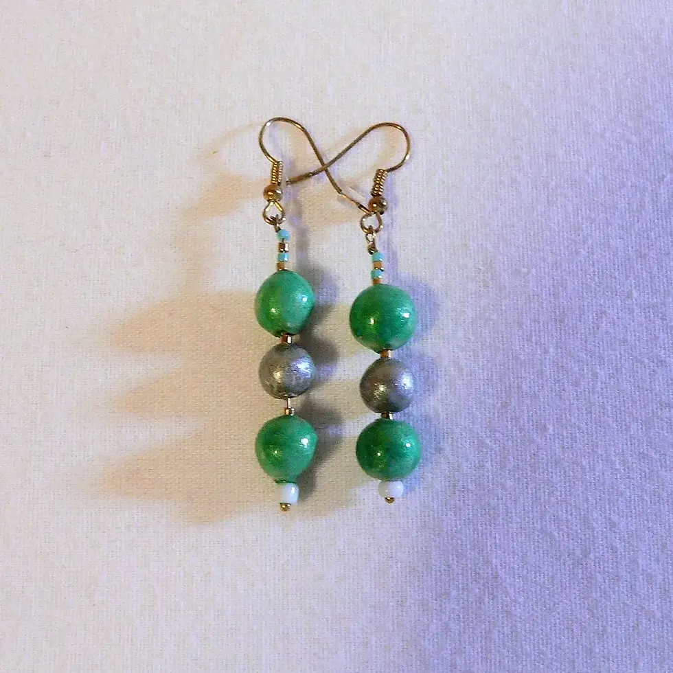 Miniatura: Joyas para mujer: pendientes de cerámica, verde esmeralda y plata