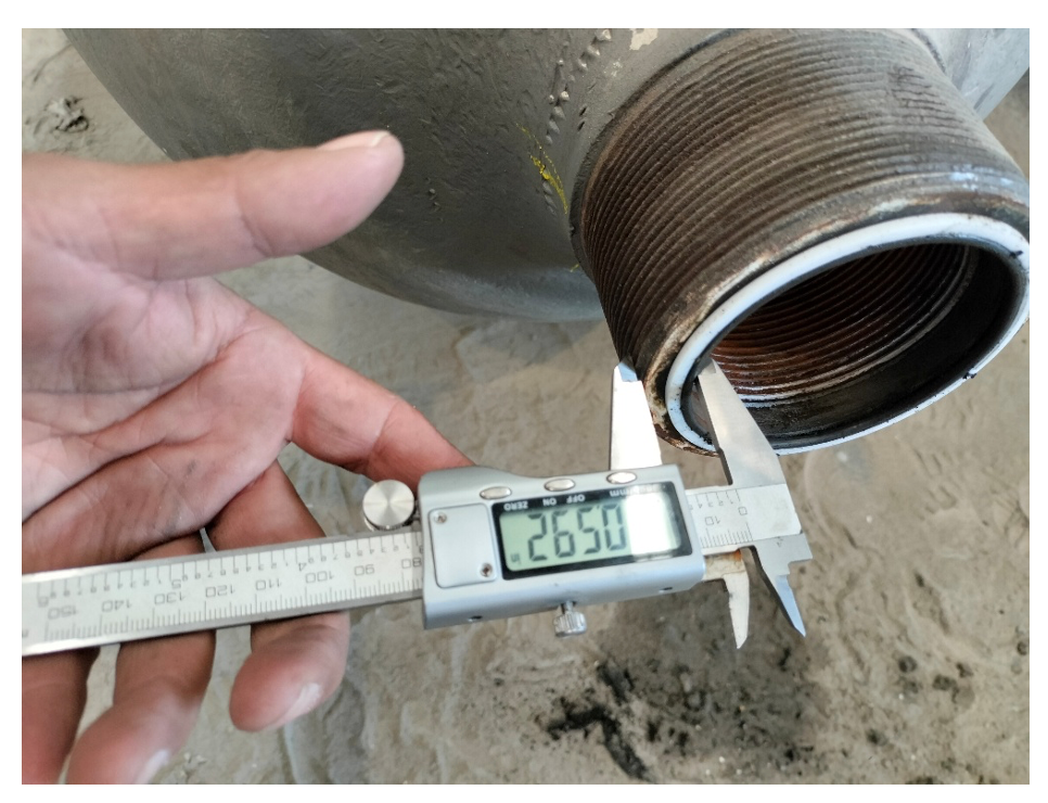 Figure 3: Example DOT cylinder thickness measurement to support neck thread inspection and acoustic emission testing.