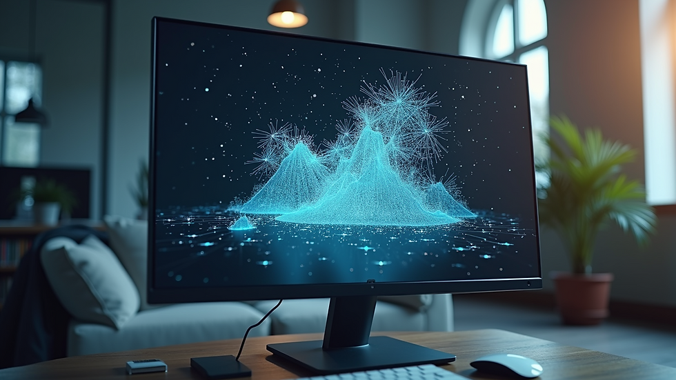 High angle view of a detailed 3D point cloud model on a computer screen