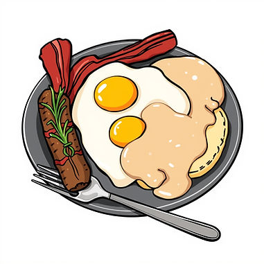 breakfast 3 eggs sausage bacon biscuits and gravy.jpg