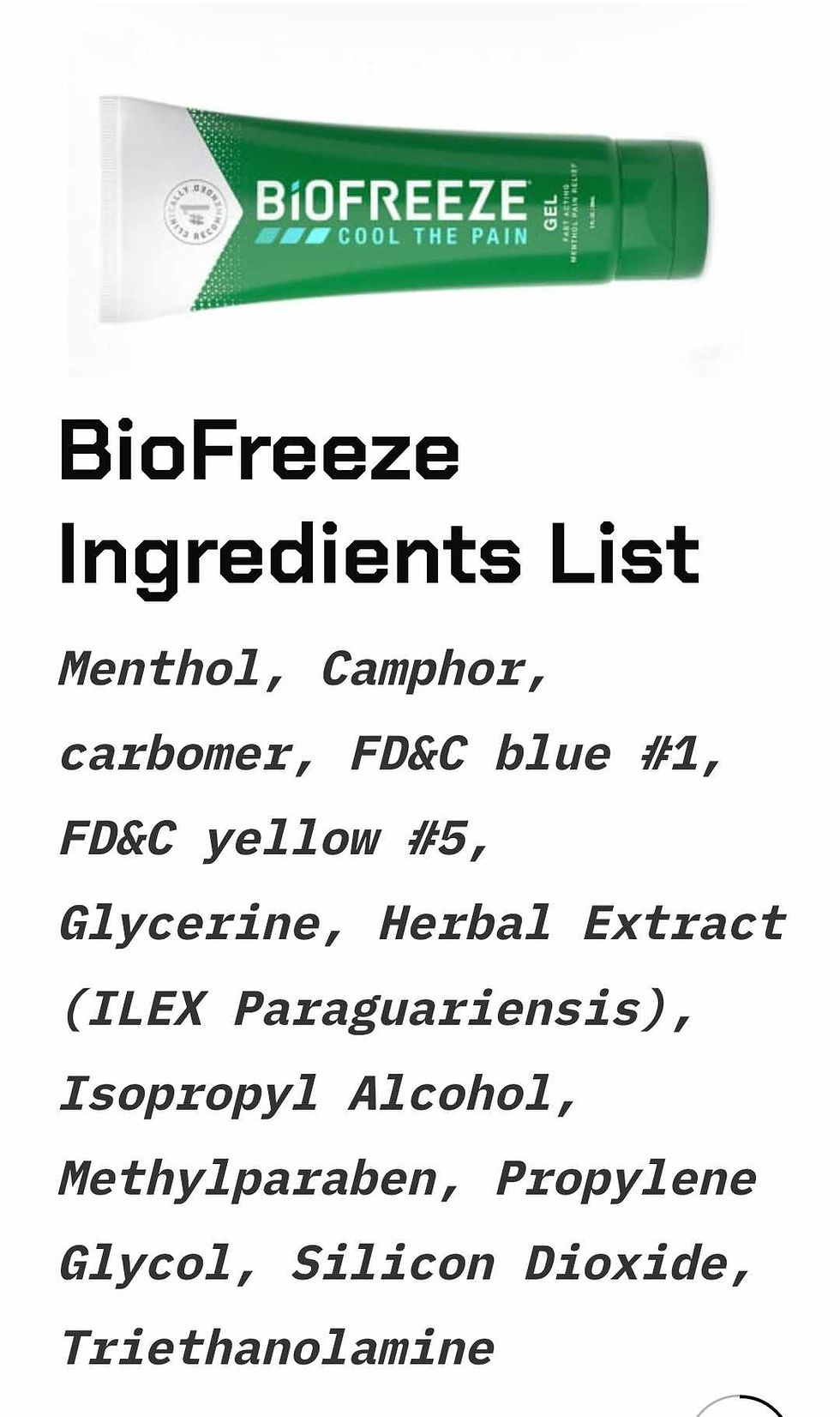 Biofreeze Ingredients List