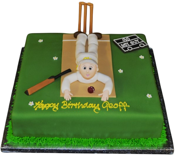 Celebrate your love for the sport with a cricket-themed cake featuring cricket bat, ball, and stumps decorations. Perfect for cricket enthusiasts and sports lovers.
