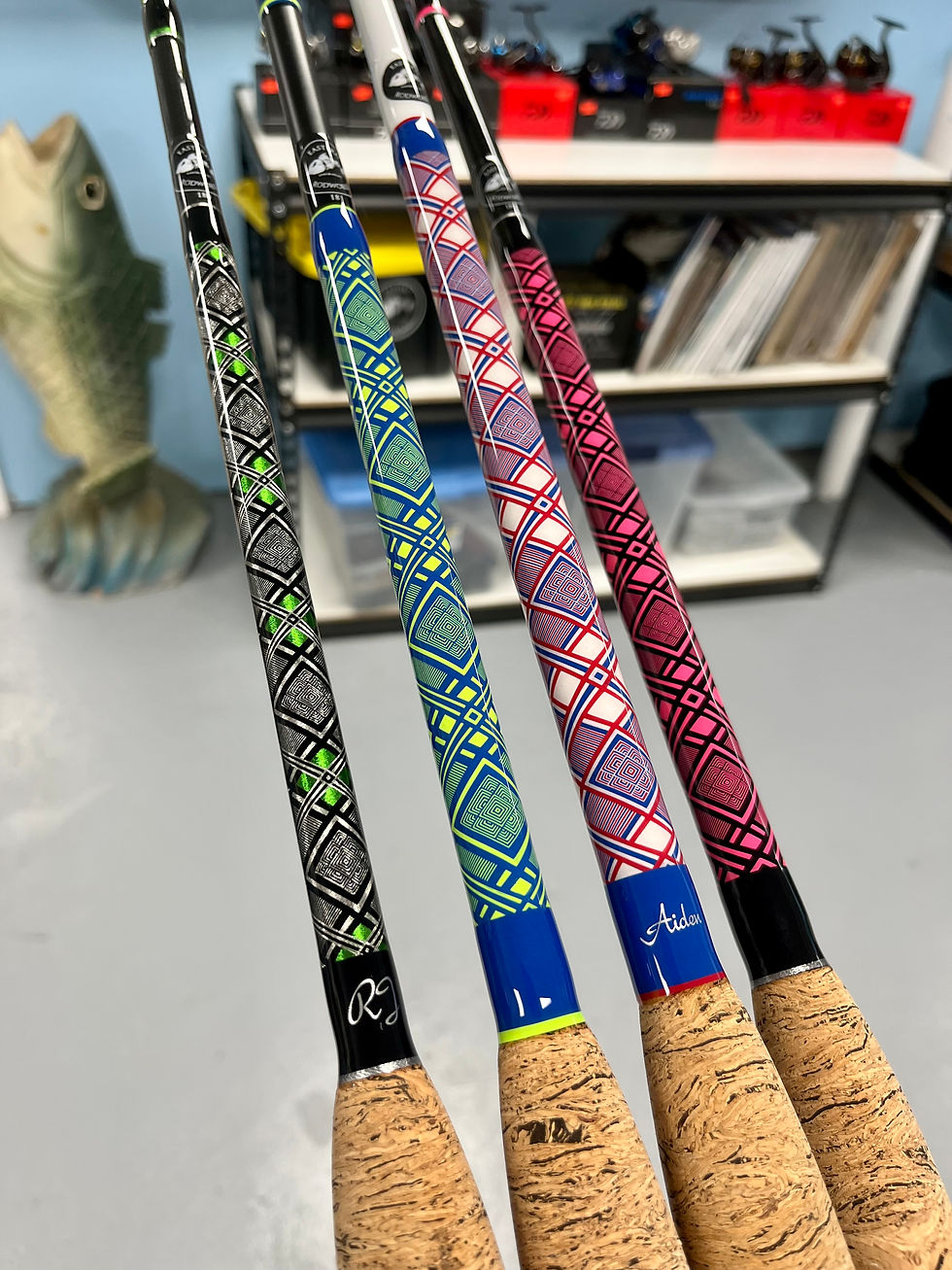 sample of decorative fishing rod wraps by eastern rodworks