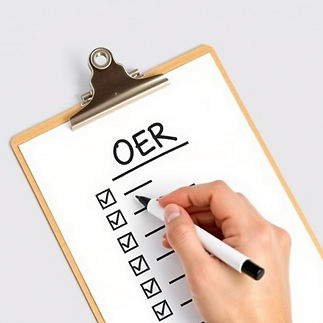 Clipboard checklist with word _OER_ and hand with marker.jpg