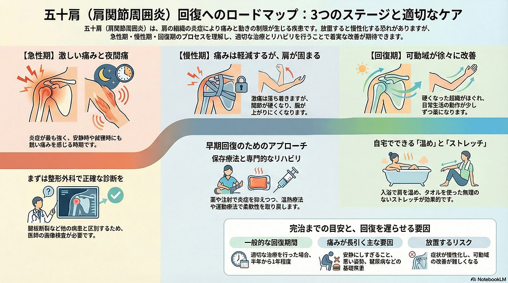五十肩四十肩（肩関節周囲炎）の痛みはいつまで？症状、原因、治療法を