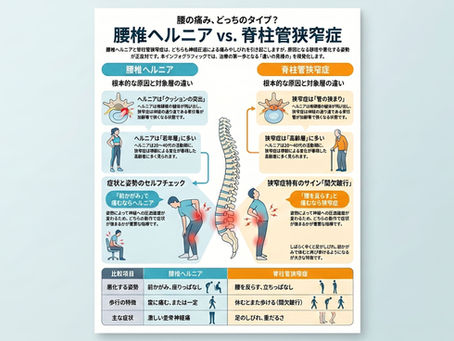 腰椎ヘルニアと脊柱管狭窄症、どう違う?症状、原因、治療法の違いを徹底解説