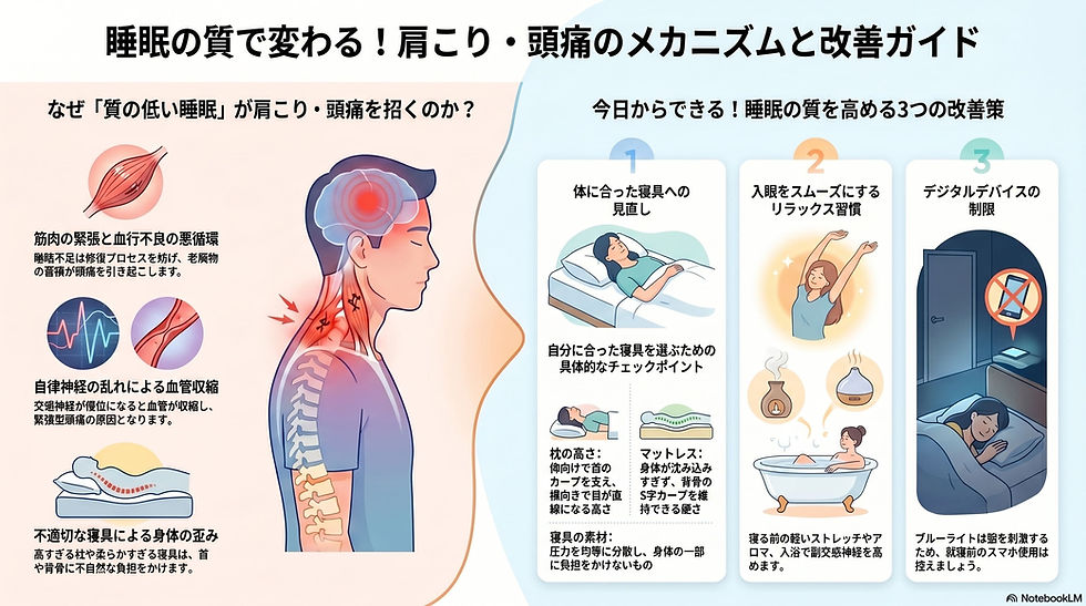 睡眠の質と肩こり・頭痛の関係とは?原因と対策を徹底解説