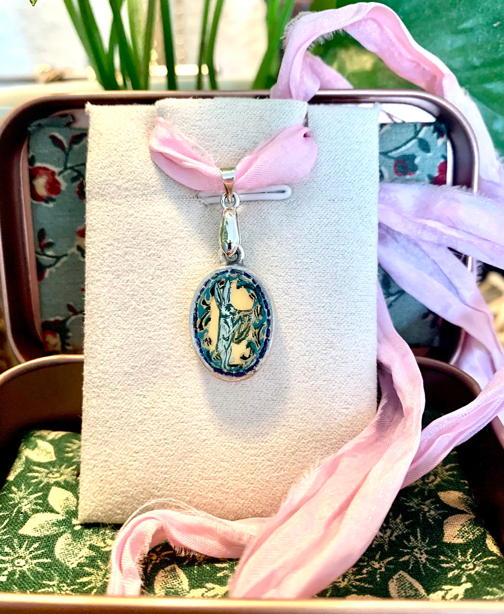 Thumbnail: Rabbit and Harp Charm- Illuminated Medieval Manuscript Style Pendant Necklace