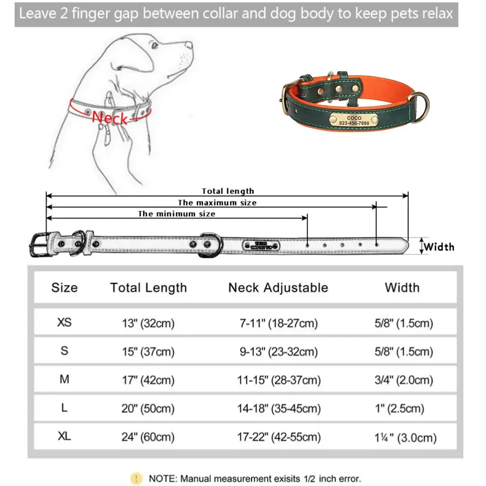 Miniatura: Personalized Customized Leather ID Nameplate Dog Collar Soft Padded Dogs Collars
