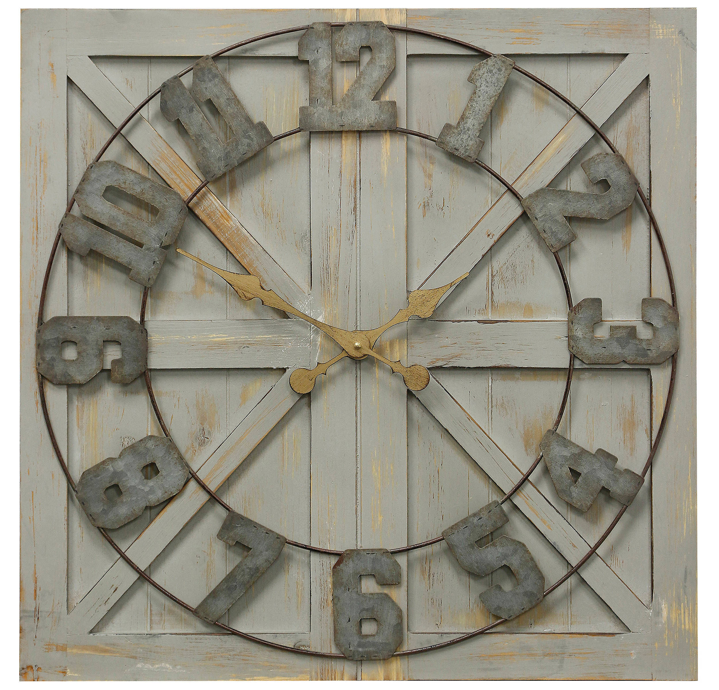 Wood and Galvanized Metal Square Clock