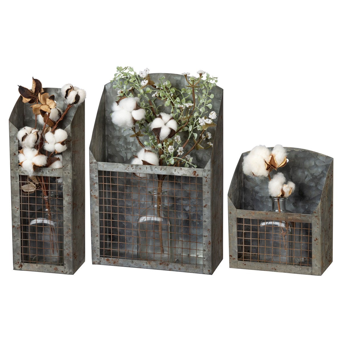 Set/3 Distressed Metal Wire Bins