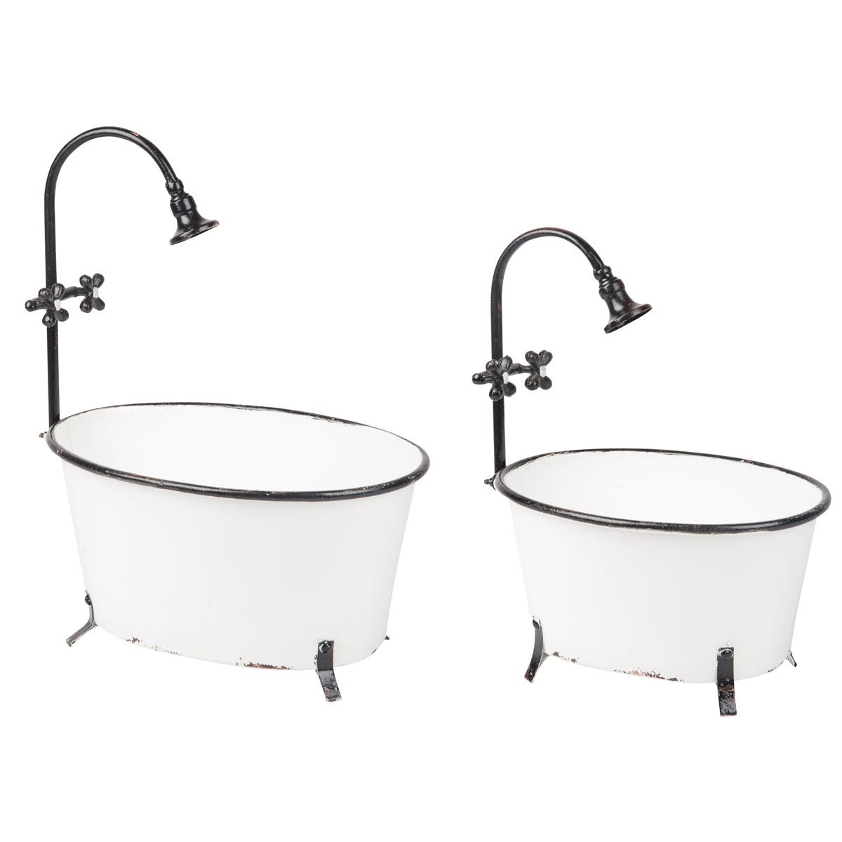 Set/2 Antique Bathtub Planters w/ Faucet