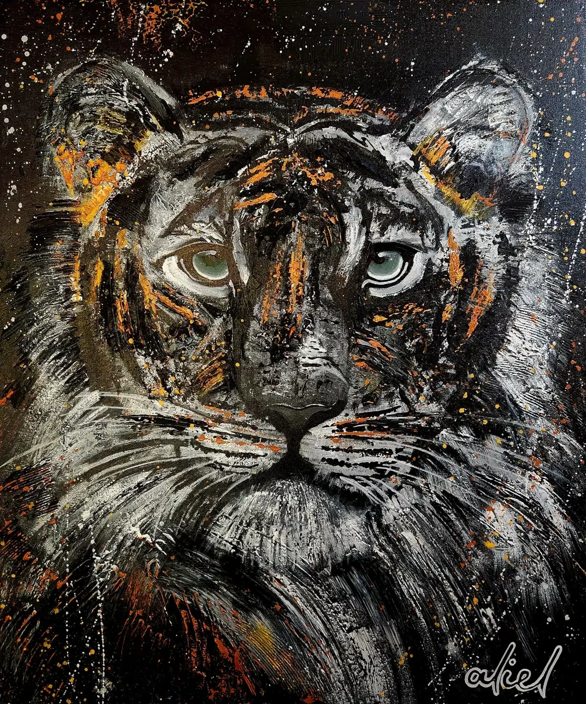 Tigre peinture originale semi-abstraite animalier par artiste Aliel