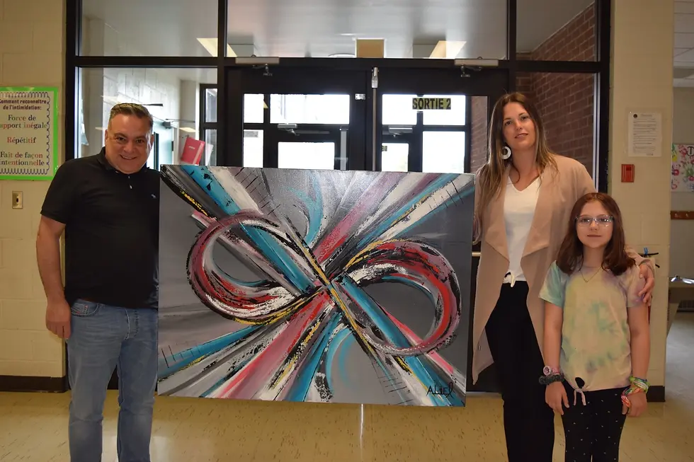 Remise de l'oeuvre abstraite gagnée par une école du DSFNO dans le cadre du concours "L'art de s'exp